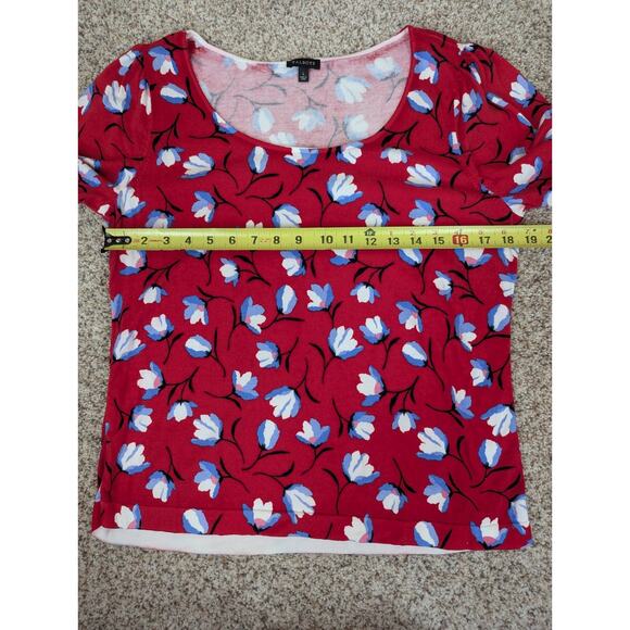 Talbots Womens Sweater Red Blue Floral Lightweight Puff Short Sleeve Size Large - Picture 8 of 9